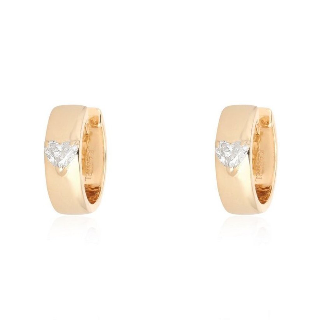Eternal Heart 14k (Or 18k Upon Request) Yellow Gold Diamond Huggie Earrings
